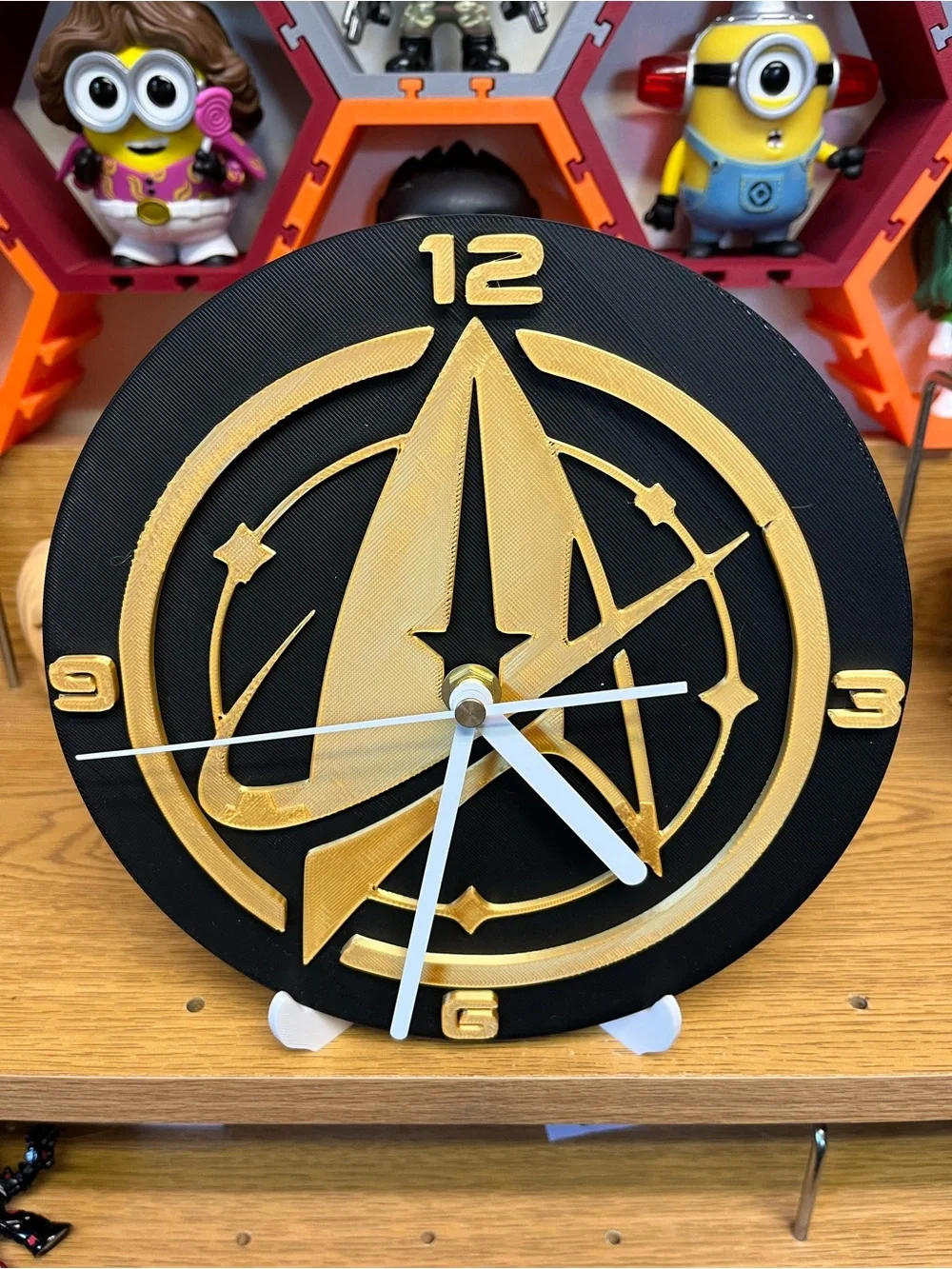 Black and Gold Starfleet-Inspired Wall Clock - Decorative Home Wall Decor